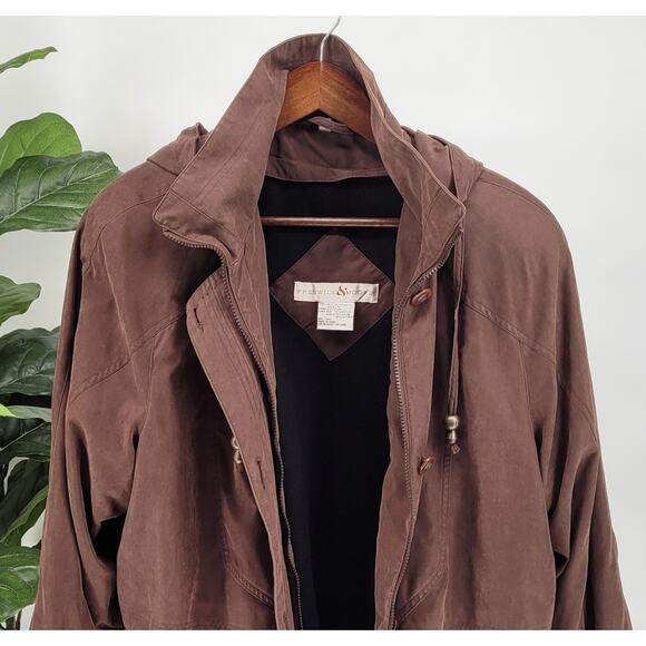Preswick & Moore Womens Brown Detachable Interior Lining Hooded Nylon Jacket L - Picture 2 of 12